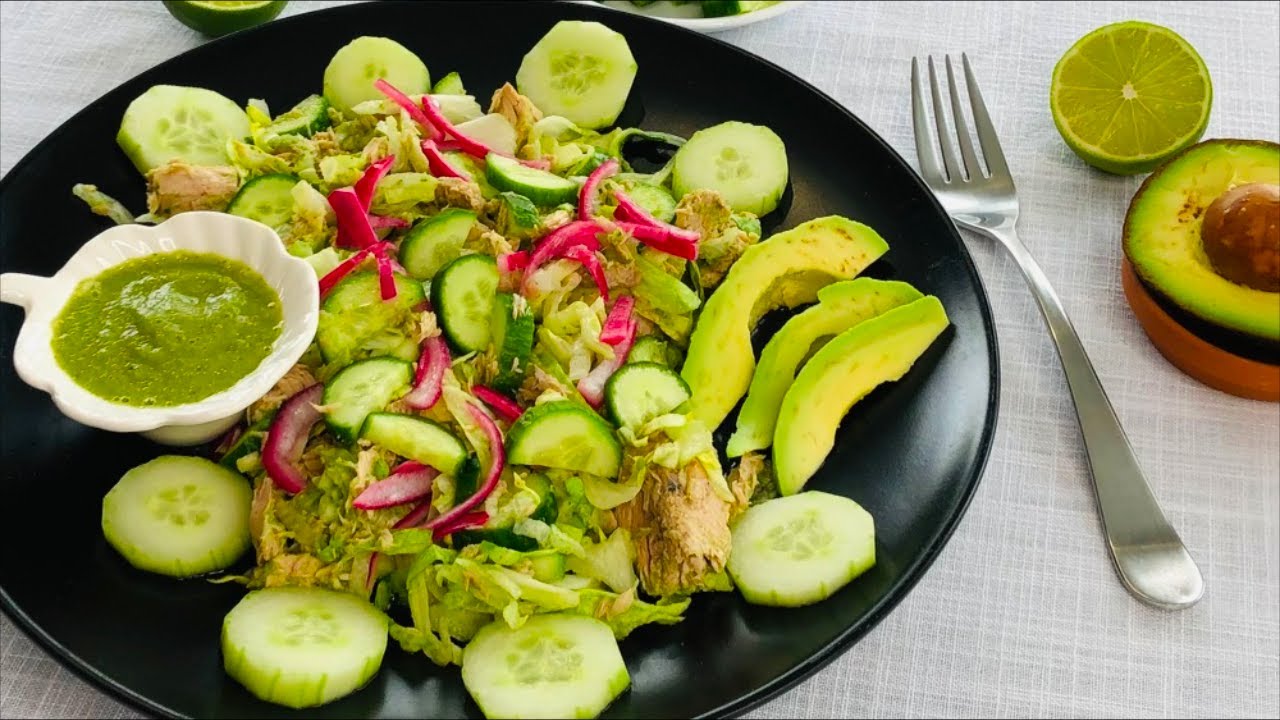 ENSALADA  Verde de  ATÚN   Aderezo de PEPINO  ✅ recetas de Comida bajas en carbohidratos #keto