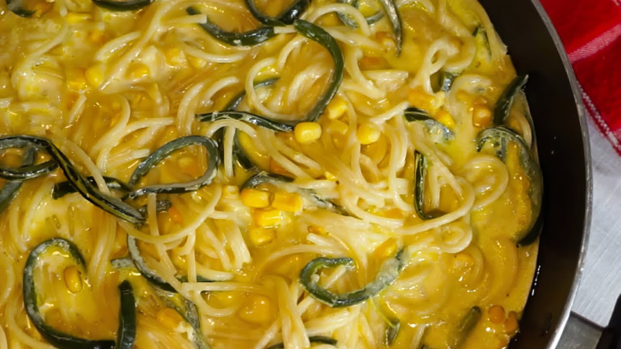 RECETA de ESPAGUETI  con RAJAS  y crema   | con coditos también lo puedes hacer