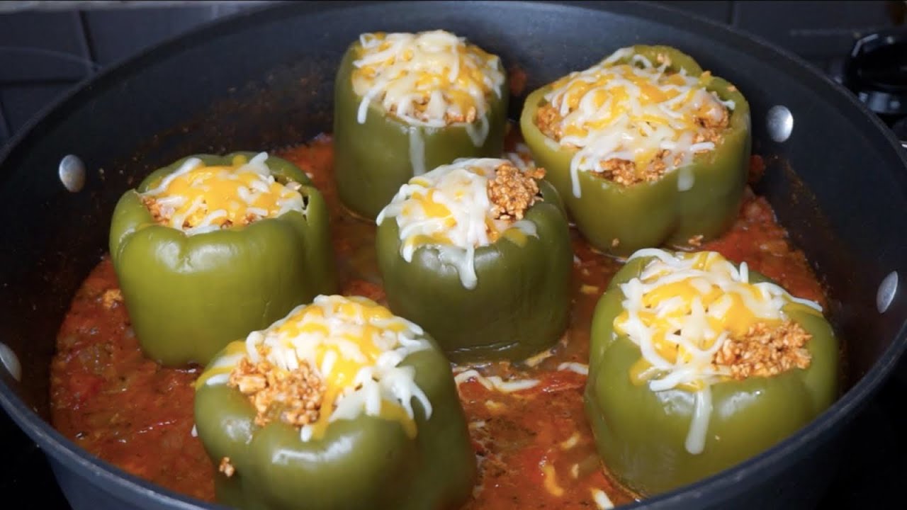Receta de CHILES  PIMIENTOS RELLENOS  CON CARNE MOLIDA DE POLLO     recetas  KETO