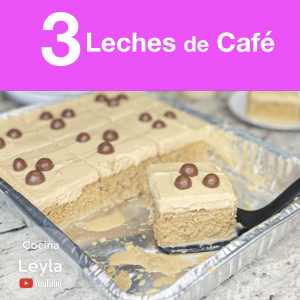 Pastel tres leches de café casero, decorado con crema batida sabor café. Receta fácil y deliciosa de Cocina con Leyla.